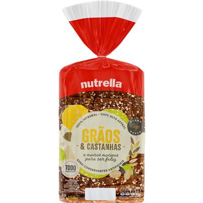 PÃO INTEGRAL GRÃOS & CASTANHAS NUTRELLA 450G