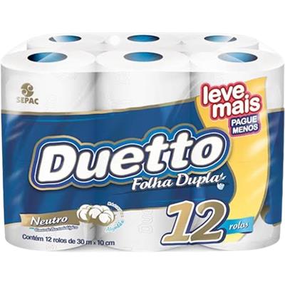 PAPEL HIGIÊNICO NEUTRO FOLHA DUPLA 30M DUETTO 12UN