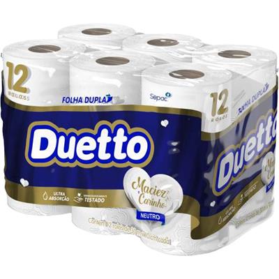 PAPEL HIGIÊNICO FOLHA DUPLA NEUTRO 30M DUETTO 12UN