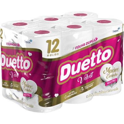 PAPEL HIGIÊNICO FOLHA DUPLA VELVET 30M DUETTO 12UN