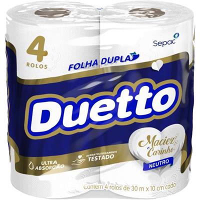 PAPEL HIGIÊNICO FOLHA DUPLA NEUTRO 30M DUETTO 4UN