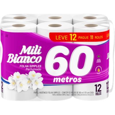 PAPEL HIGIÊNICO PERFUMADO 60M BIANCO MILI 12UN