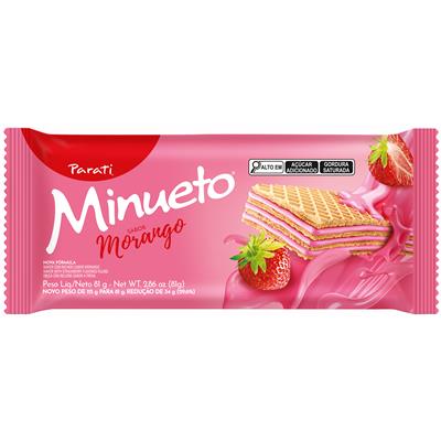 BISCOITO WAFER RECHEIO MORANGO MINUETO 81G