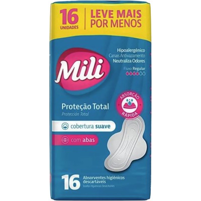 ABSORVENTE COM ABAS PROTEÇÃO TOTAL MILI 16UN
