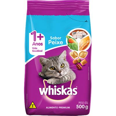 RAÇÃO PARA GATOS ADULTO SABOR PEIXE WHISKAS 500G