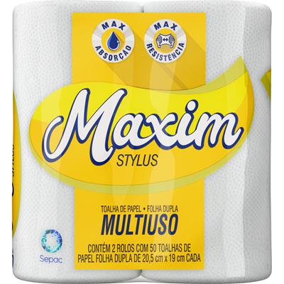 TOALHA DE PAPEL FOLHA DUPLA MAXIM STYLUS 2 ROLOS
