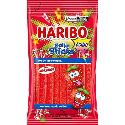 BALA MORANGO ÁCIDO BALLA STICKS HARIBO 70G