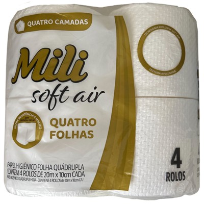 PAPEL HIGÊNICO QUATRO FOHAS SOFT AIR 20M MILI 4UN
