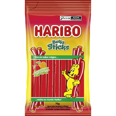 BALA MORANGO E PÊSSEGO BALLA STICKS HARIBO 70G