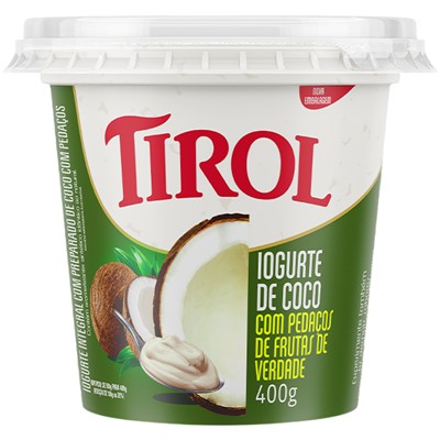 IOGURTE DE COCO COM PEDAÇOS DE FRUTA TIROL 400G
