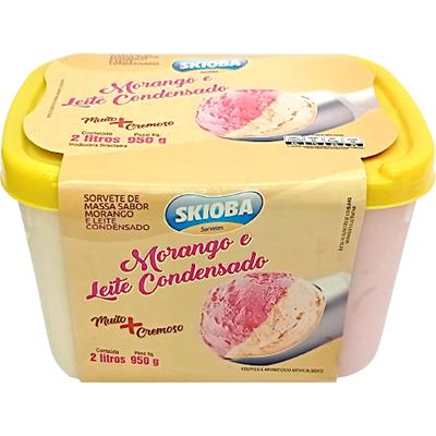 SORVETE DE MORANGO E LEITE CONDENSADO SKIOBA 2L