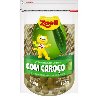 AZEITONA VERDE EM CONSERVA COM CAROÇO ZAELI 300G