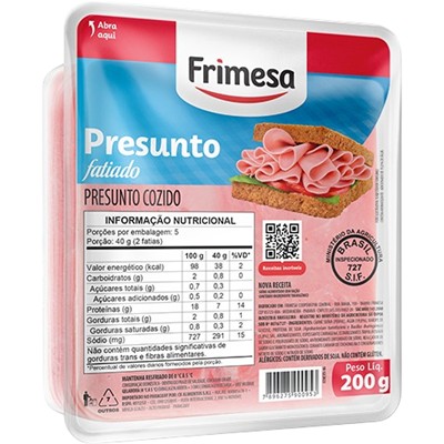 PRESUNTO COZIDO FATIADO FRIMESA 200G