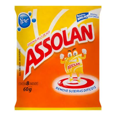 ESPONJA DE LÃ DE AÇO ASSOLAN 60G 8 UNIDADES