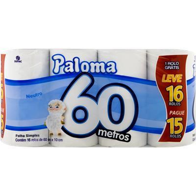 PAPEL HIGIÊNICO SIMPLES NEUTRO 60M PALOMA 16UN