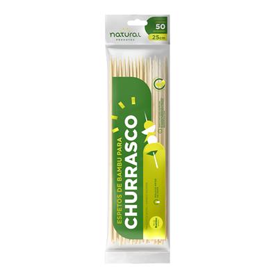 ESPETOS DE BAMBU PARA CHURRASCO NATURAL 25CM 50UN