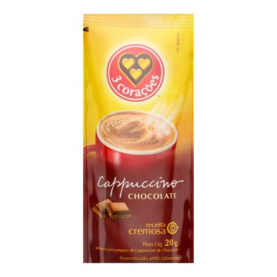CAPPUCCINO SOLÚVEL CHOCOLATE 3 CORAÇÕES SACHÊ 20G