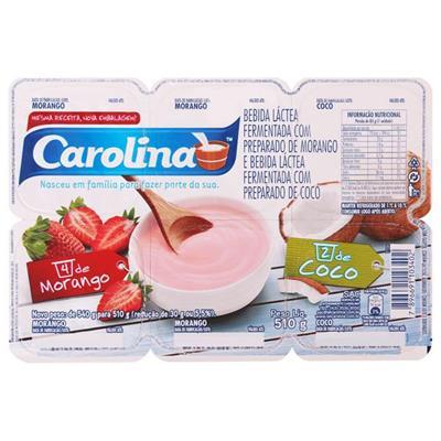 BEBIDA LÁCTEA SABOR MORANGO E COCO CAROLINA 510G