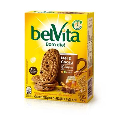 BISCOITO CEREAL BELVITA MEL E CACAU PACOTE 75G