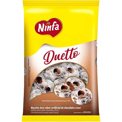 BISCOITO DUETTO SABOR CHOCOLATE E COCO NINFA 340G