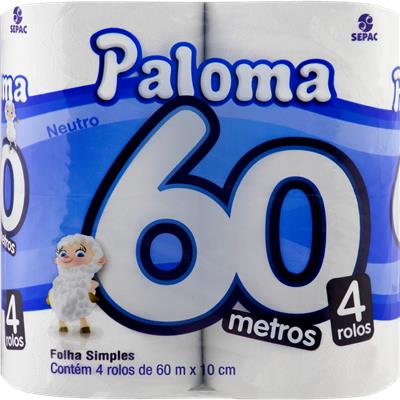PAPEL HIGIÊNICO SIMPLES NEUTRO 60M PALOMA 4UN