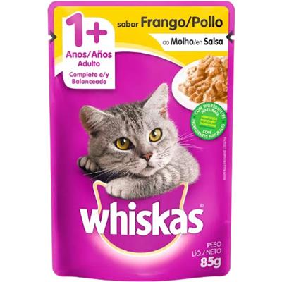 RAÇÃO PARA GATOS SABOR FRANGO AO MOLHO WHISKAS 85G