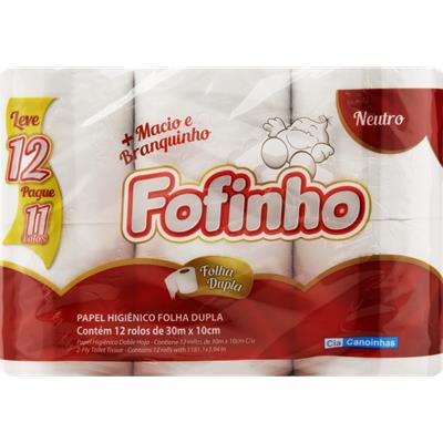 PAPEL HIGIÊNICO FOLHA DUPLA 30M FOFINHO 12UN