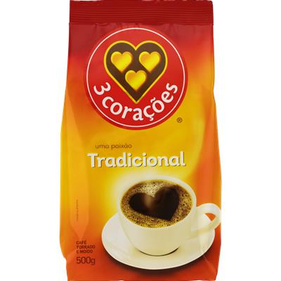 CAFÉ TORRADO E MOÍDO TRADICIONAL 3 CORAÇÕES 500G