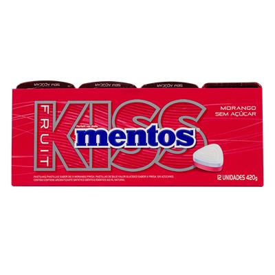 PASTILHA MORANGO ZERO AÇÚCAR MENTOS KISS 420G 12UN