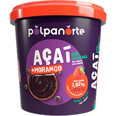 AÇAÍ COM GUARANÁ SABOR MORANGO POLPANORTE 1,02KG
