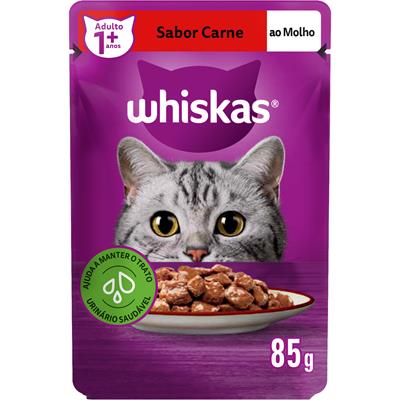 RAÇÃO PARA GATO ADULTOS CARNE AO MOLHO WHISKAS 85G