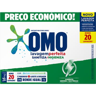 LAVA ROUPAS EM PÓ SANITIZA & HIGIENIZA OMO 1,6KG