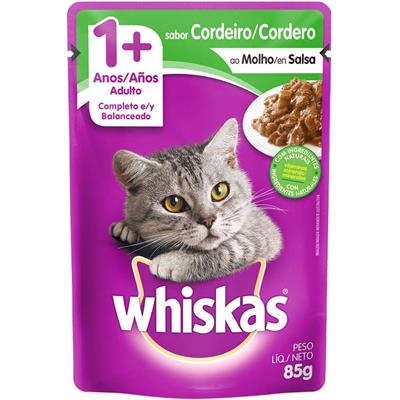 RAÇÃO ÚMIDA GATOS CORDEIRO AO MOLHO WHISKAS 85G