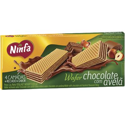 BISCOITO WAFER SABOR CHOCOLATE E AVELÃ NINFA 100G