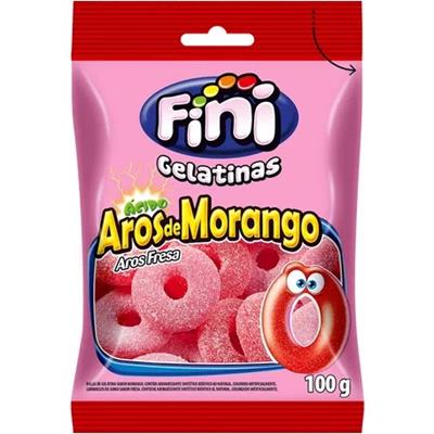 BALAS DE GELATINAS AROS ÁCIDO DE MORANGO FINI 100G