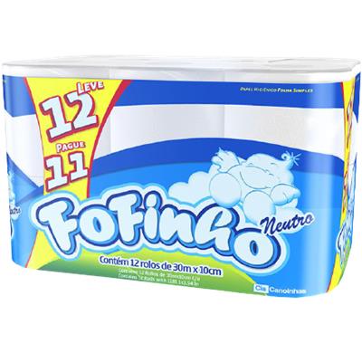 PAPEL HIGIÊNICO FOLHA SIMPLES 30M FOFINHO 12UN