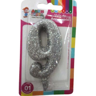 VELA PRATA COM GLITTER NÚMERO 9 ARTH FESTA 1UN
