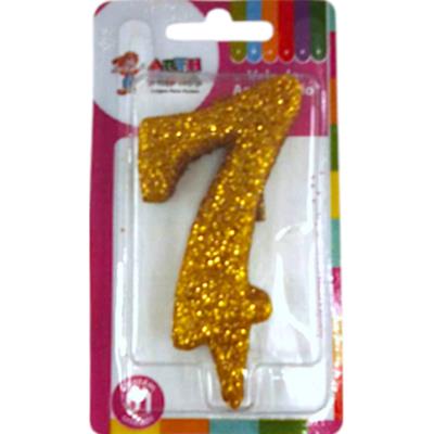VELA DOURADA COM GLITTER NÚMERO 7 ARTH FESTA 1UN