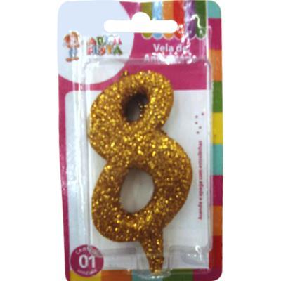VELA DOURADA COM GLITTER NÚMERO 8 ARTH FESTA 1UN