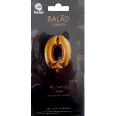 BALÃO DOURADO METALIZADO NÚMERO 0 BR FESTAS 1UN