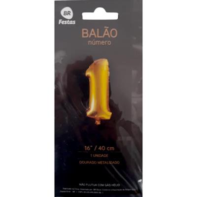 BALÃO DOURADO METALIZADO NÚMERO 1 BR FESTAS 1UN