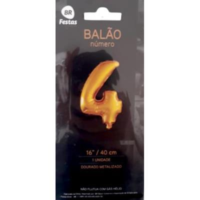 BALÃO DOURADO METALIZADO NÚMERO 4 BR FESTAS 1UN