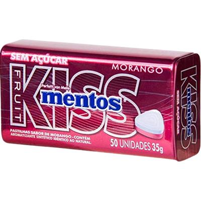 BALA SABOR MORANGO KISS SEM AÇÚCAR MENTOS 35G 50UN