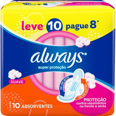 ABSORVENTE SUAVE SUPER PROTEÇÃO ALWAYS 10UN