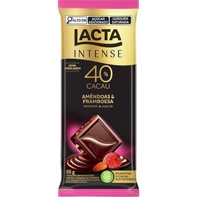 CHOCOLATE 40% CACAU AMÊNDOAS & FRAMBOESA LACTA 85G