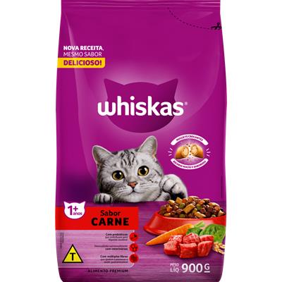 RAÇÃO PARA GATOS ADULTOS 1+ CARNE WHISKAS 900G