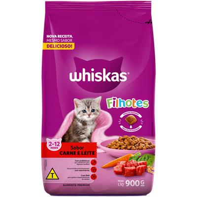 RAÇÃO GATOS FILHOTES CARNE E LEITE WHISKAS 900G
