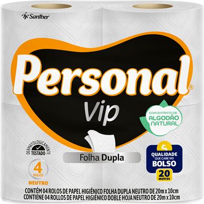 PAPEL HIGIÊNICO FOLHA DUPLA 20M PERSONAL VIP 4UN