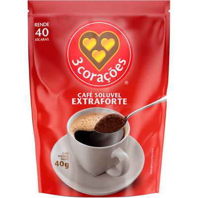 CAFÉ SOLÚVEL EM PÓ EXTRA FORTE 3 CORAÇÕES 40G