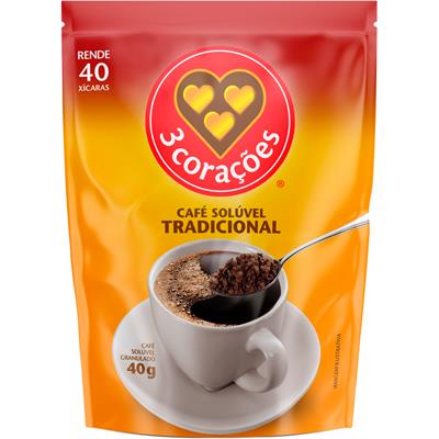 CAFÉ SOLÚVEL GRANULADO TRADICIONAL 3 CORAÇÕES 40G